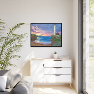 Framed Canvas Print: Sunset Seascape "Radiant Tides"- Original Canvas Print, Matte Canvas, Black Frame