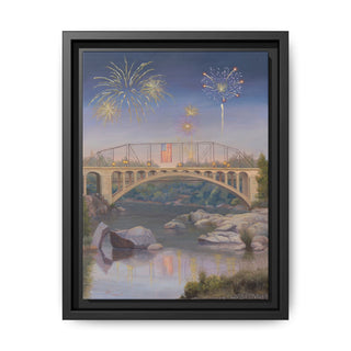 "Fireworks Over Rainbow Bridge" - Framed Canvas