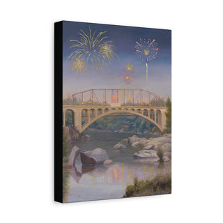 Canvas print of Folsom Bridge with fireworks over a body of water