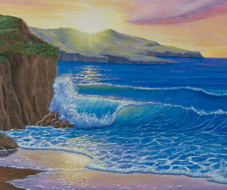 "Radiant Tides"- 30x40 Original Oil Painting- Sunset Seascape